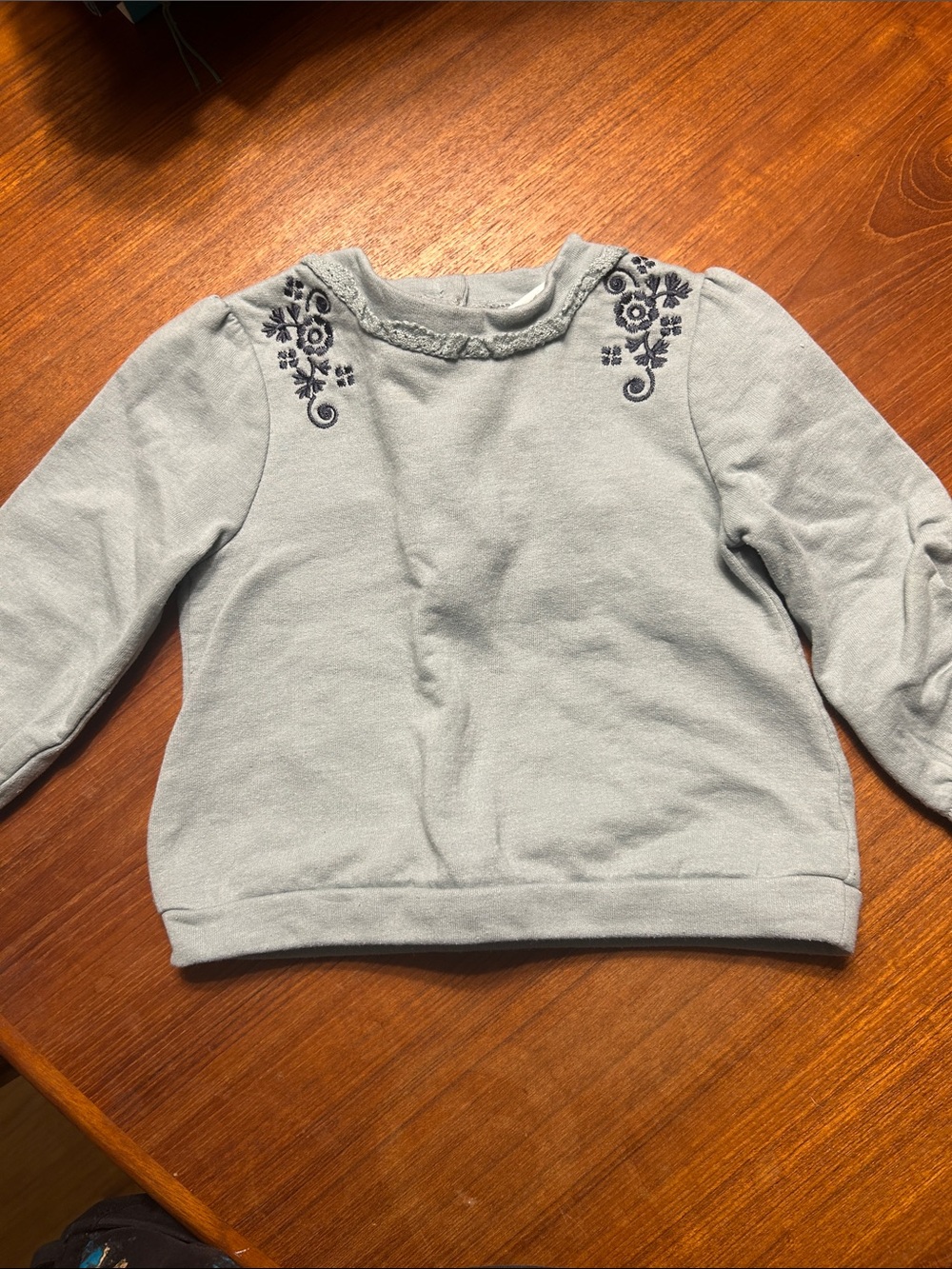 Nicole Miller Light green Sweatshirt with Navy Floral Shoulder Embroidery